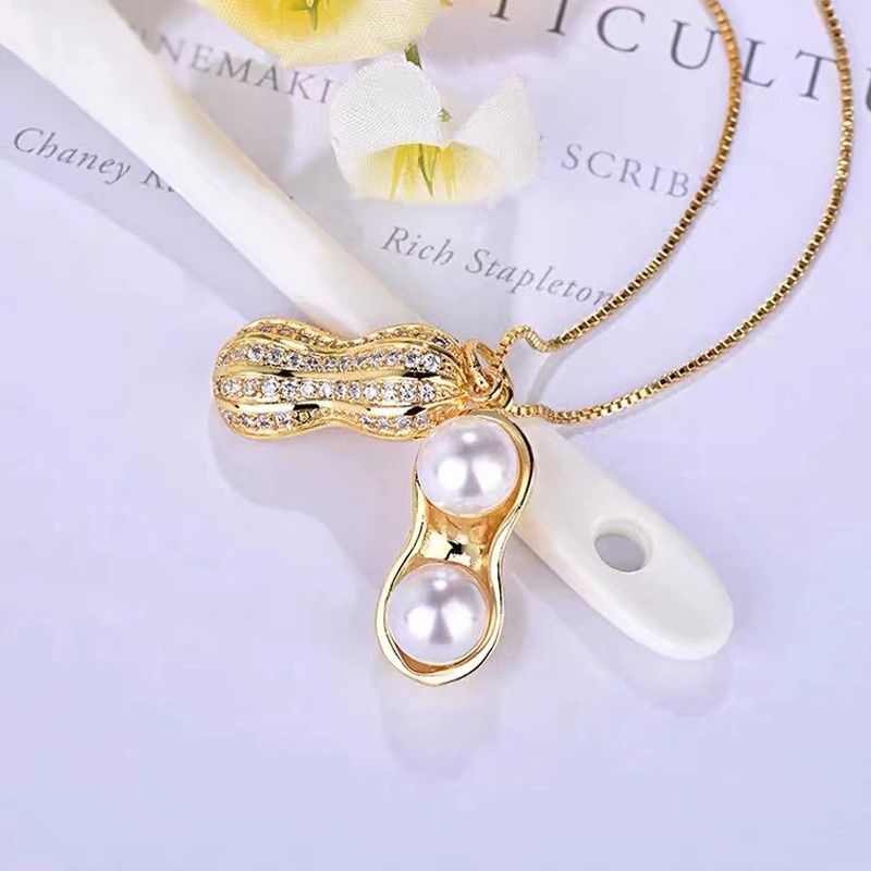 Kalung Mutiara Bentuk Kacang Liontin Gold Silver Korea Wanita