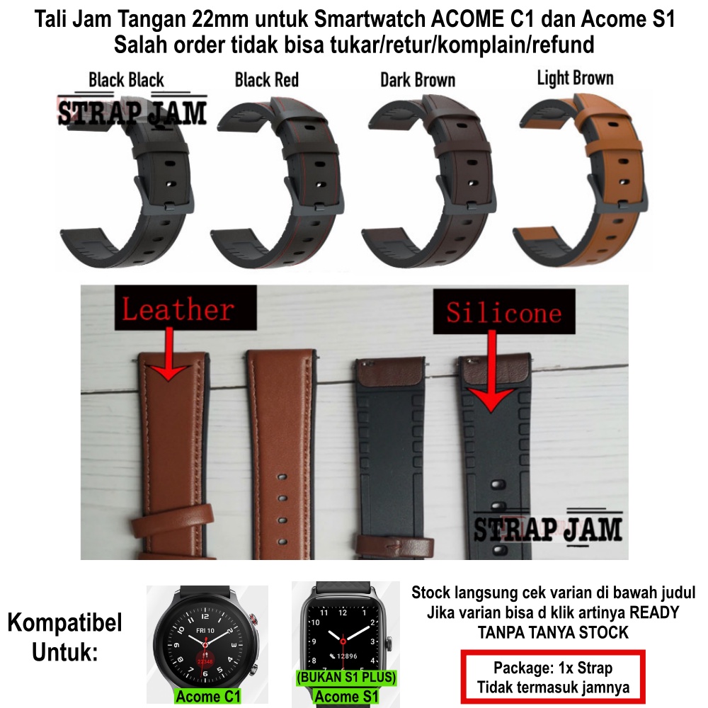 Tali Jam Acome C1 / S1 - Strap 22mm Hybrid Leather Plus Rubber 2 In 1