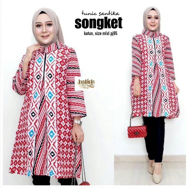 Tunik Santika Songket Batik Etnik Midi Casual Seragam Muslim