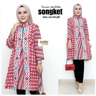  Tunik  Santika Songket Batik  Etnik Midi Casual  Seragam 