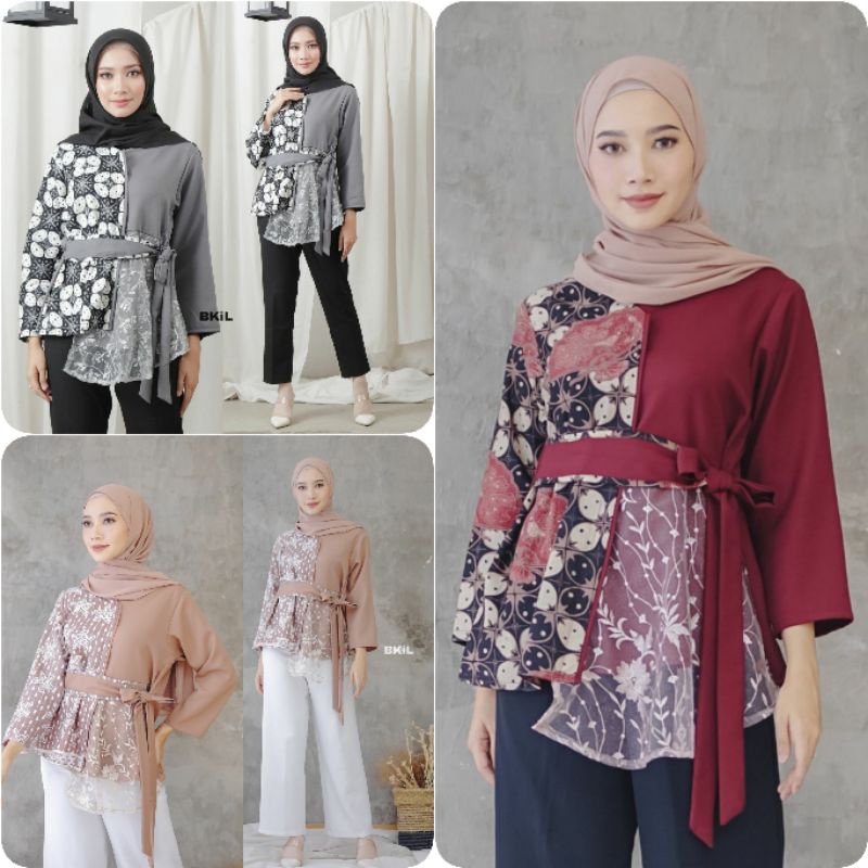tey-17 Batik wanita ASJ SA HRB026 Kenongo Kemeja Tosca Pendek