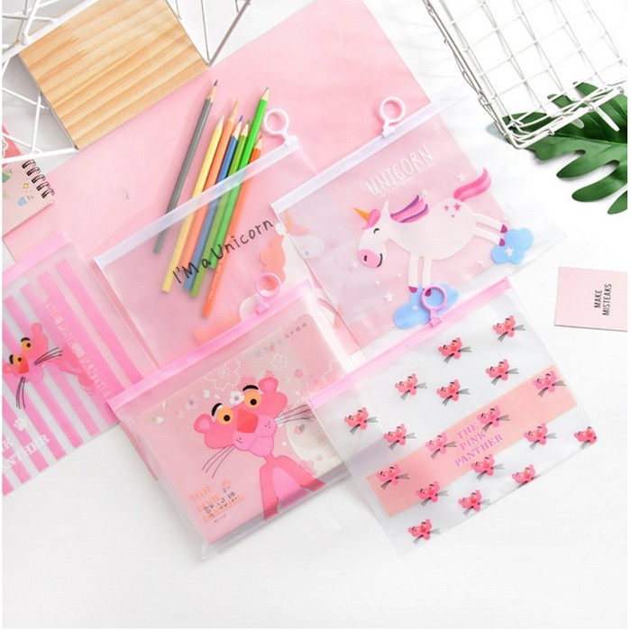 

GRO- Tempat Pensil Plastik Transparan Cute Motif Unicorn Panther - Stripe Panther