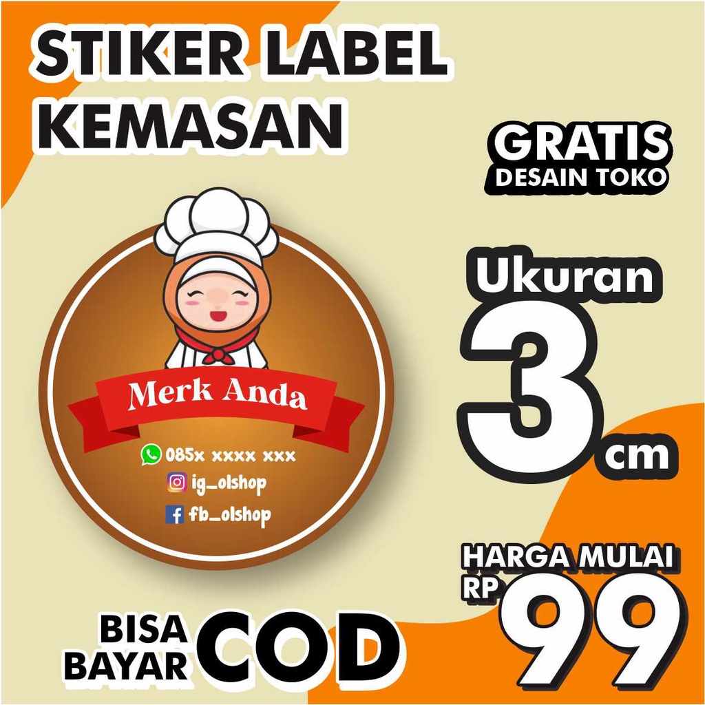 

[3 cm] STIKER LABEL / STIKER KEMASAN / OLSHOP / STIKER MAKANAN / STIKER MINUMAN/ CHROMO TERMURAH