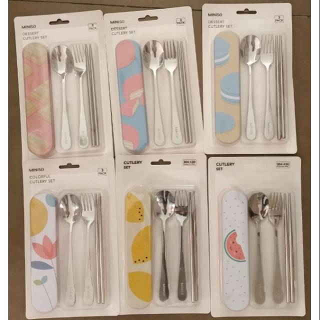 Miniso sendok garpu sumpit 1 set dengan tepak