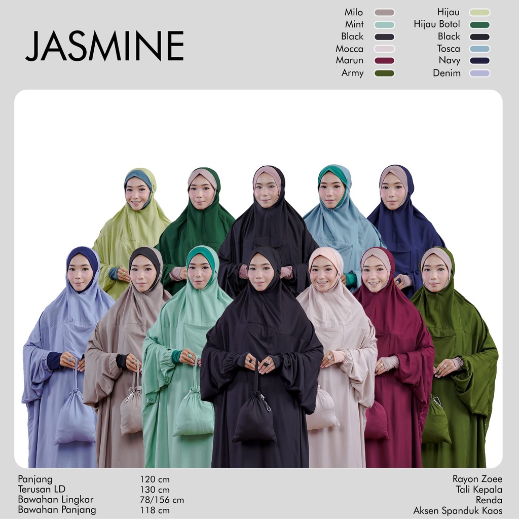 mukena terusan dewasa super jumbo jasmine rayon zoee premium