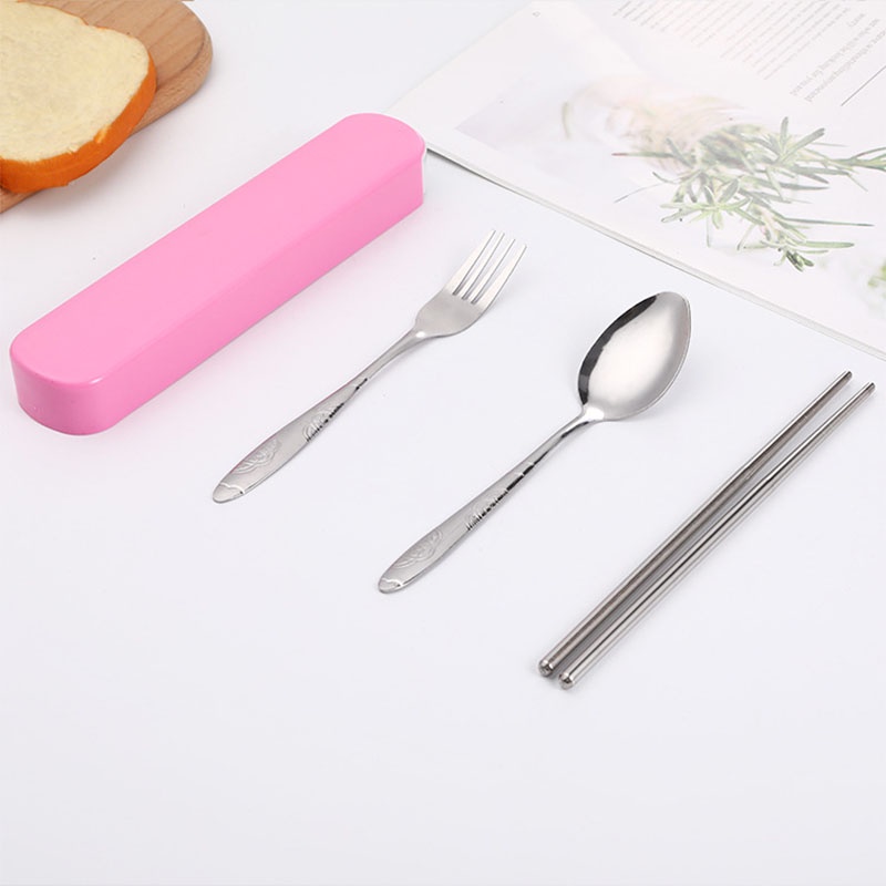 COD 4PCS/ set  Makan Travel Korea Sumpit Garpu Portable Sendok Stainless Steel 410 Fashion Import Korea Murah