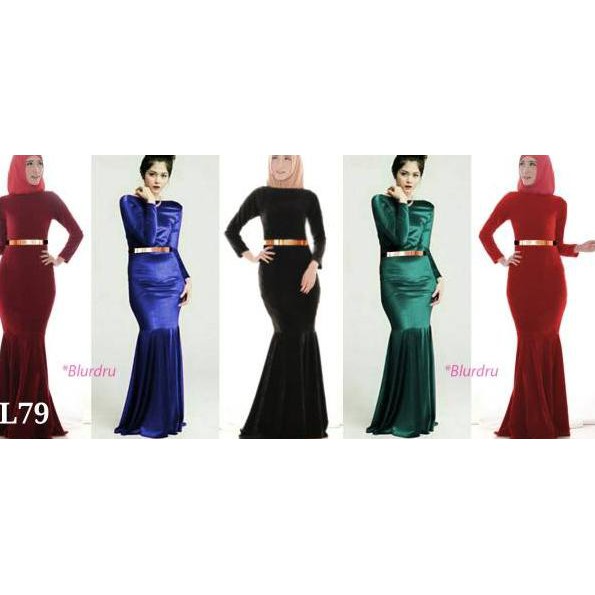 J.U.A.L.>>>Dress duyung Bludru L79 + Sabuk Gaun panjang bludru Gamis duyung Maxi duyung fashion musl