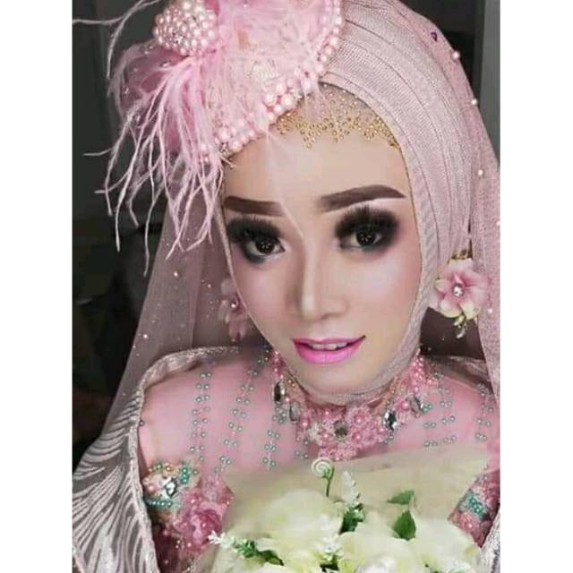 fascinator modern pengantin/topi wedding/mahkota hijab/hearpiece bulu/aksesoris kepala/acc mutiara