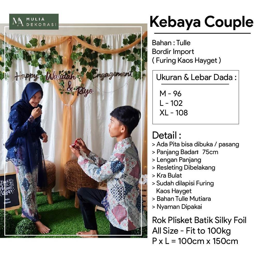 Set Pakaian Couple Pasangan Nikahan Lamaran Batik Pria Wanita Kebaya Brokat Kemeja Satin Silk