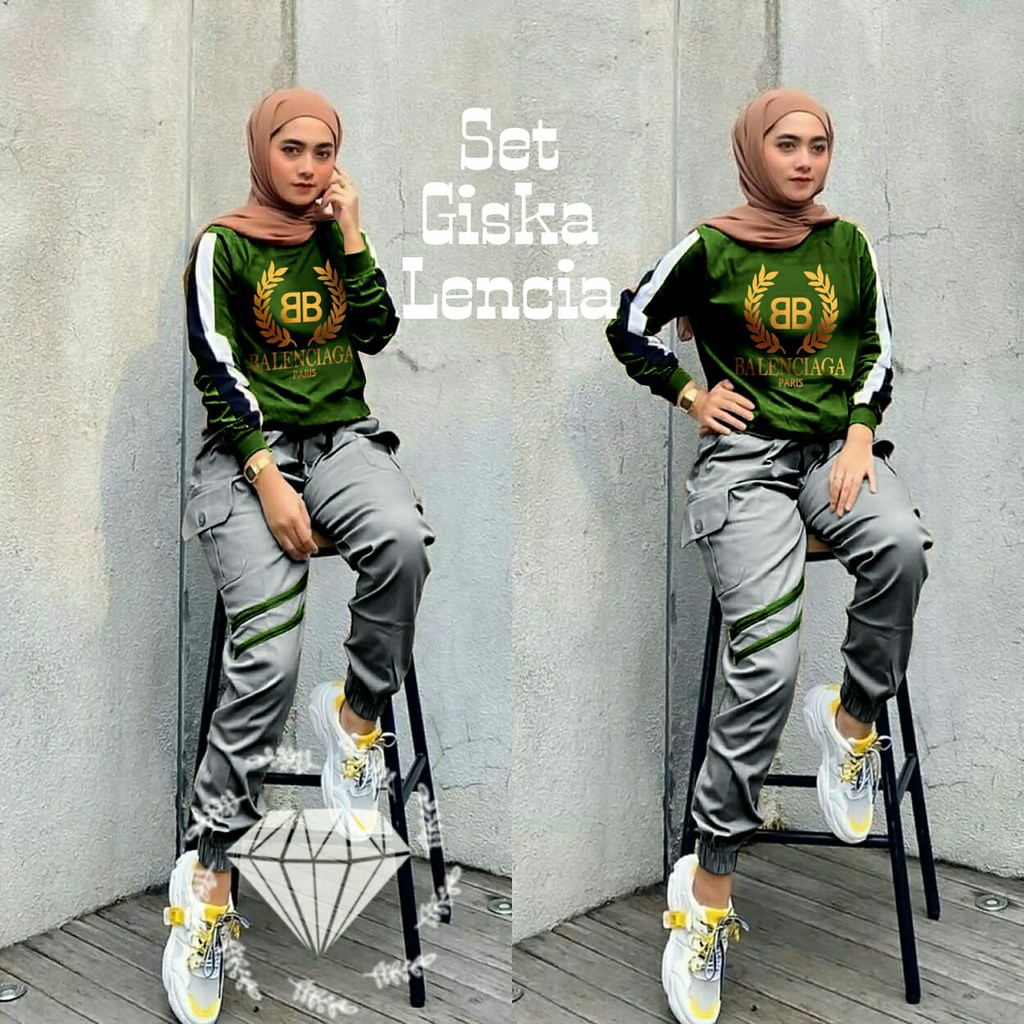 SET LENCIA GISKA mR / SETELAN JOGER WANITA / PAKAIAN FASHION WANITA MUSLIM SIZE XL