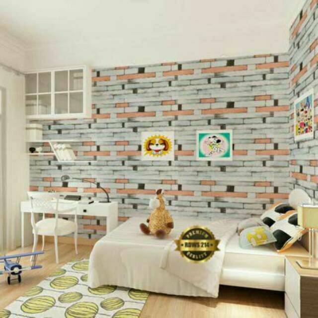 Grosir Murah Wallpaper Sticker Dinding Motif Bata Oren  