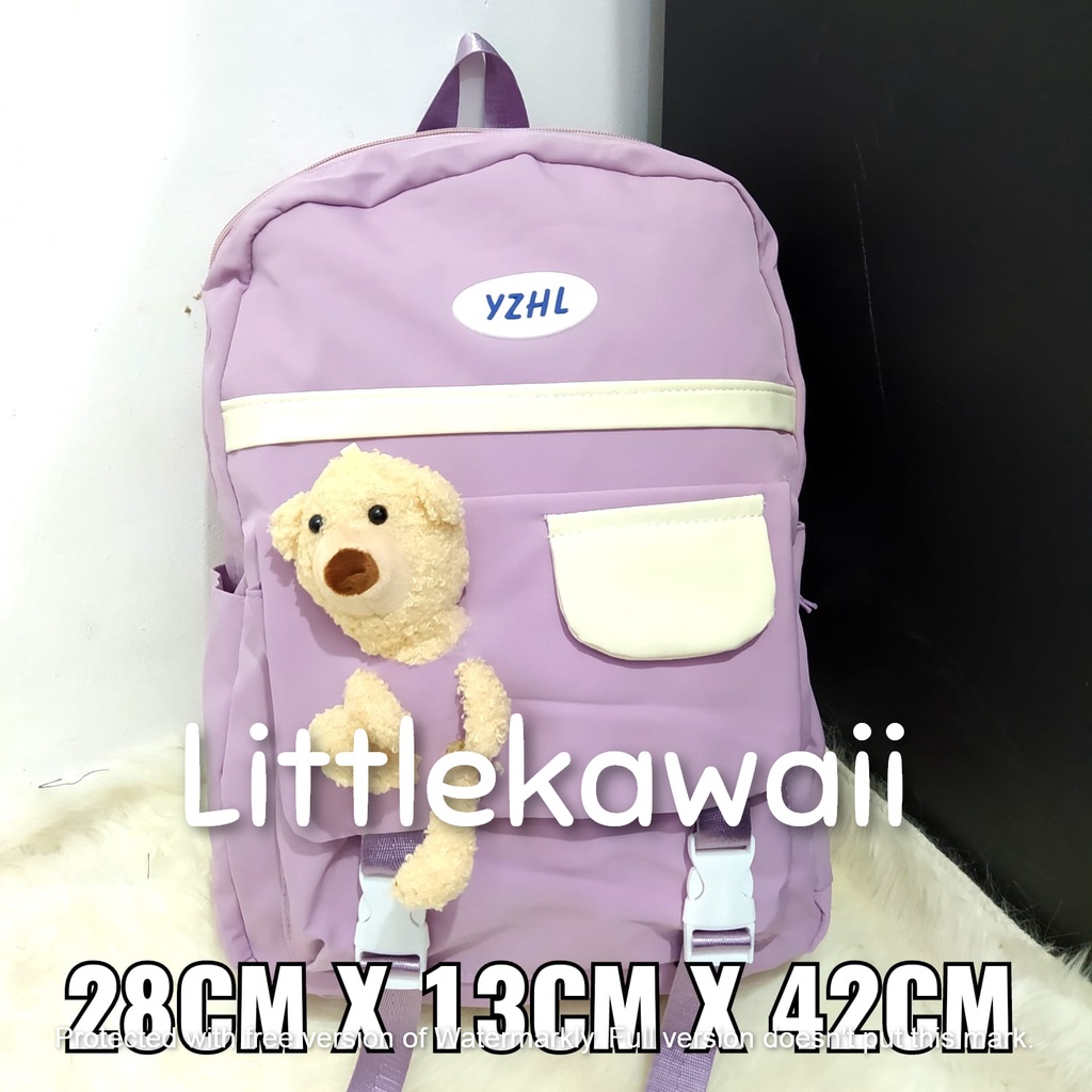 LK/ Tas Ransel Laptop Backpack Parasut Sekolah Fashion Anak Remaja Kepala Bear Gesper Mix Import