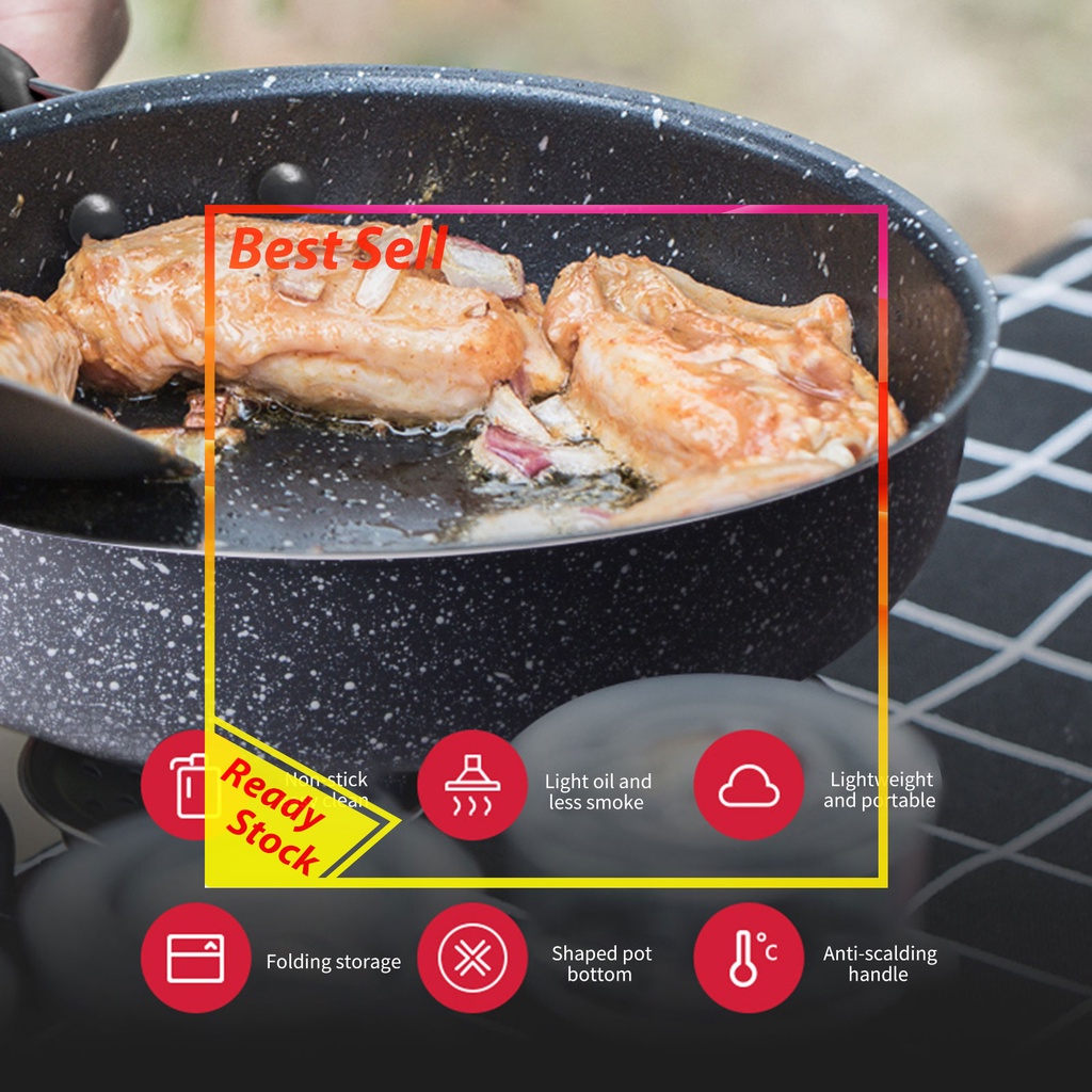 Nonstick Camping Frying Pan - Portable Outdoor Cookware with Folding Handle