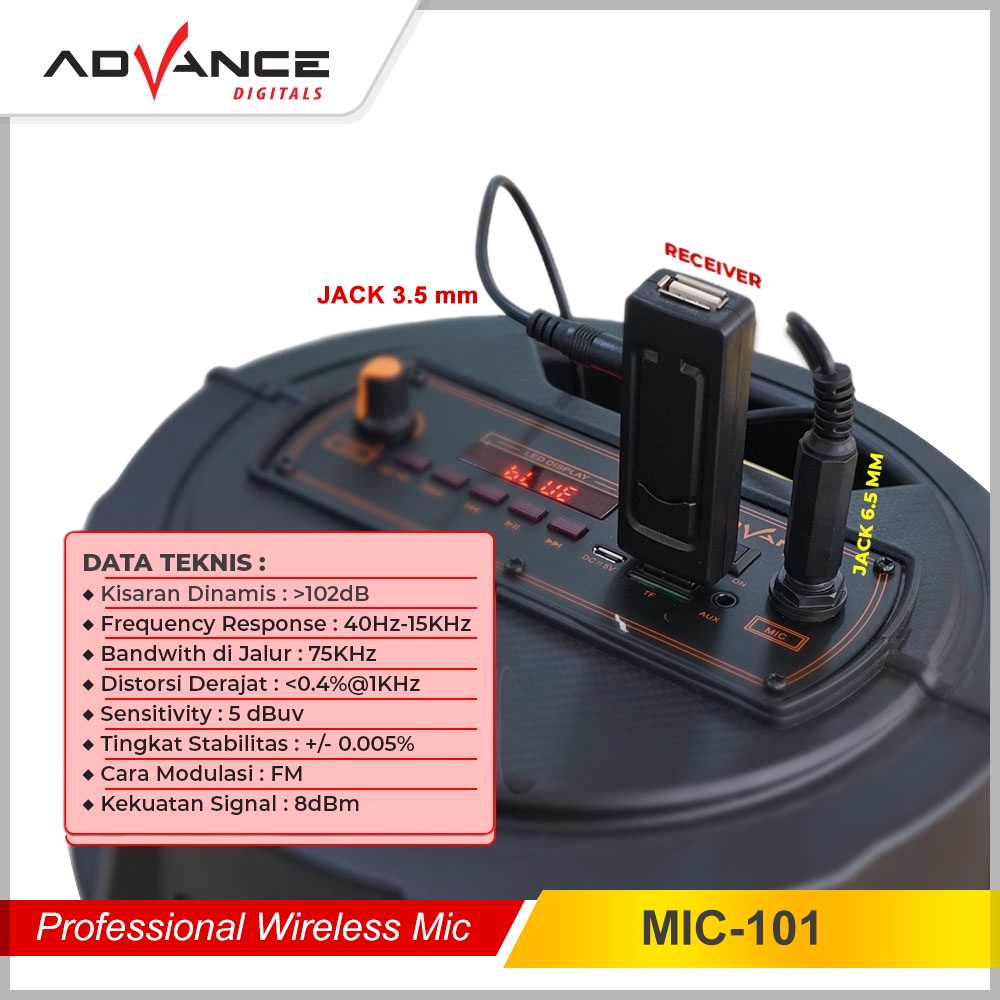 Advance Professional Wireless Microphone Single Mikropon MIC-101 Garansi 1 tahun