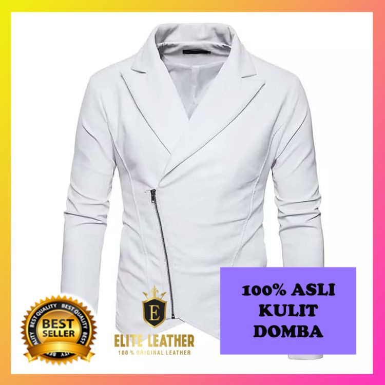 Jaket kulit pria warna putih bergaransi asli kulit domba garut murah EL106