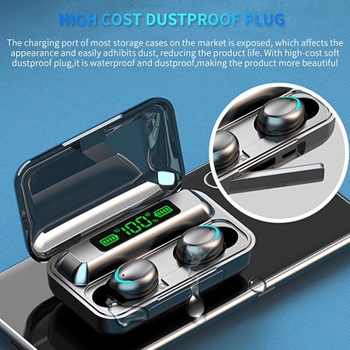 (COD) F9-5 Headset Bluetooth 2200mah Power Bank TWS with Mic 12D Bass Stereo Handset Water Proof Earbud 5.1 Wireless Earphone Henset