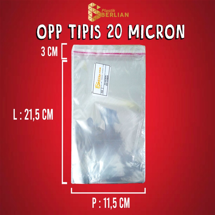 

11,5 x 21,5 cm Plastik OPP TIPIS (100 lbr) (lem/seal)