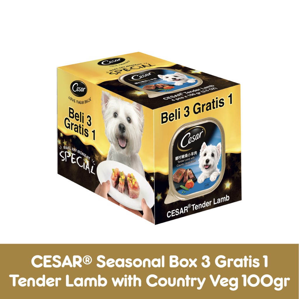 Cesar® Makanan Anjing Basah rasa Tender Lamb with Country Veg 100 g Seasonal Box 3 gratis 1 - 1 Box