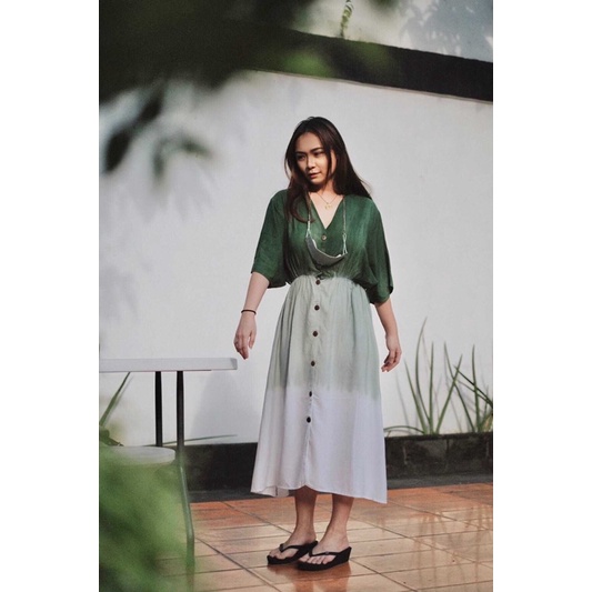 [LU.FABRIC —  N A L A  T I E  D Y E GREEN PREMIUM RAYON SUMMER DRESS] dress rayon premium gradasi ti