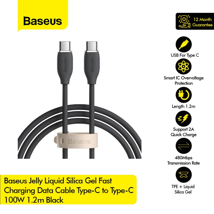 BASEUS kabel data 100 Watt Silica Gel Fast Charging Data Cable C to C 1,2m CAGD03