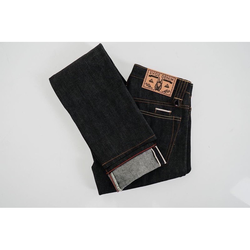 SVGE DENIM “ IRIS “ Premium Raw 16 Oz Black Deep Indigo Redline Selvedge