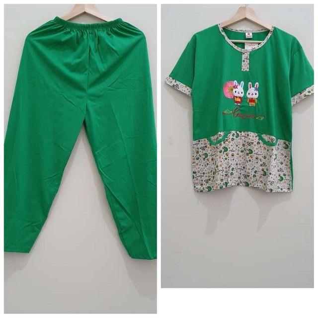 Piyama sie lie CP Lengan Pendek - Celana Panjang hijau