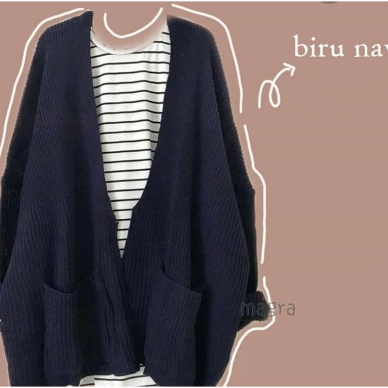 PREMIUM LOOCY POCKET CARDIE / KARDIGAN RAJUT SAKU POLOS locy Oversized cardy-Navy