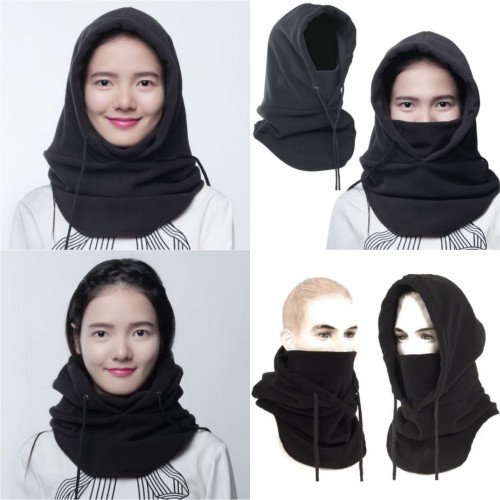 4 in 1 Thermal Fleece Balaclava full face Masker Kupluk Polar Panjang - black