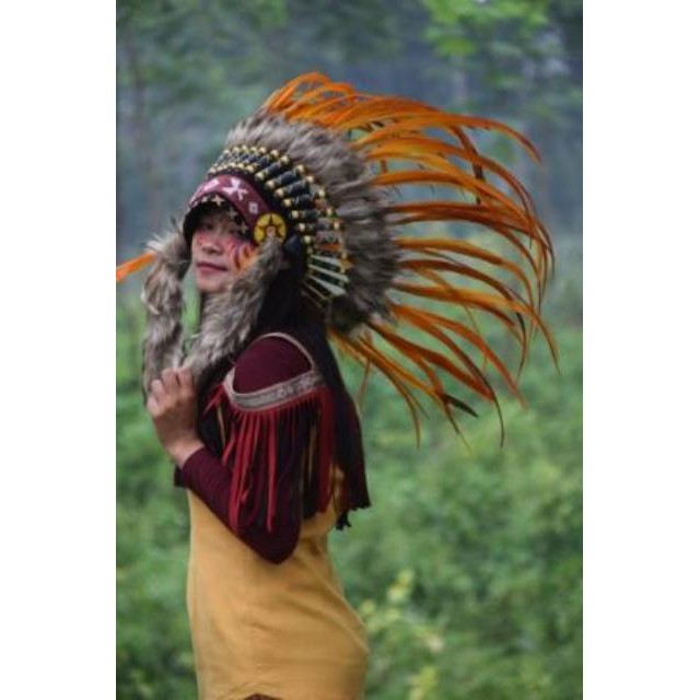 TOPI INDIAN - INDIAN HEADDRESS SMALL AYAM MONTE ORANGE BLUR