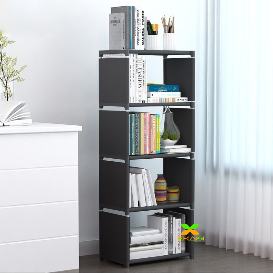 Rak serbaguna rak buku portable lemari buku multi fungsi sepatu 5 tingkat 4 ruang