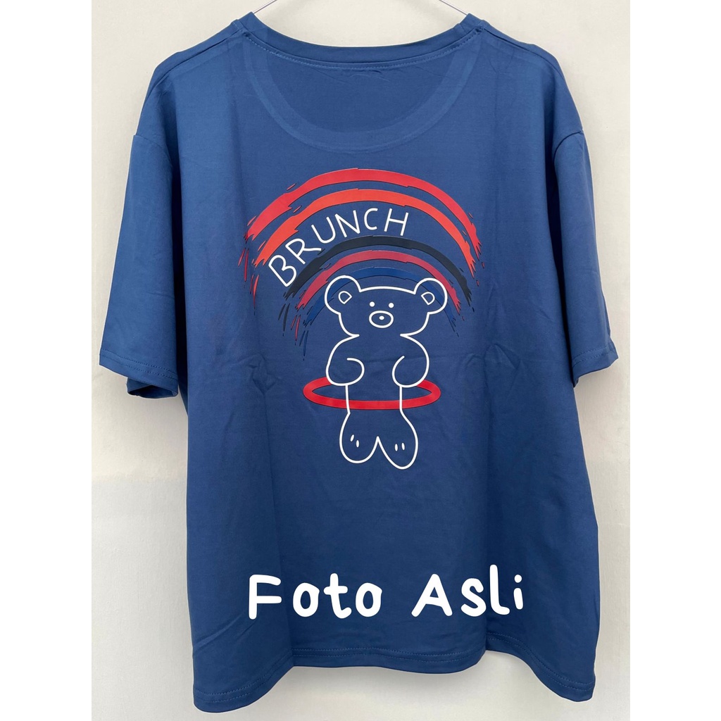 TC -Tshirt Oversize Wanita Motif Brunch Bear Rainbow  - 100% Import