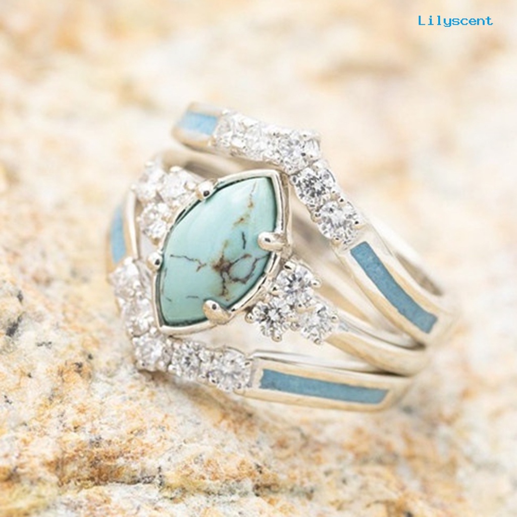 3pcs / Set Cincin Batu Turquoise Imitasi Untuk Wanita