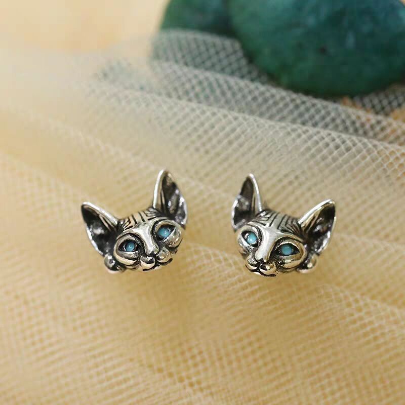 Anting Bentuk Kucing Bahan Stainless Gaya Retro Untuk Pria Dan Wanita