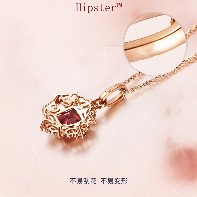 Exquisite Refined Grace Elegant Diamond Ruby Pendant 18K Rose Gold Full Diamond Necklace