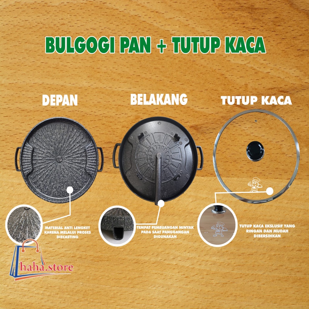 Bulgogi Pan 32cm Marble Grill BBQ Alat Panggangan + Tutup Kaca / Panggangan BBQ 32cm / Bulgogi Pan 32 cm dengan Tutup Kaca