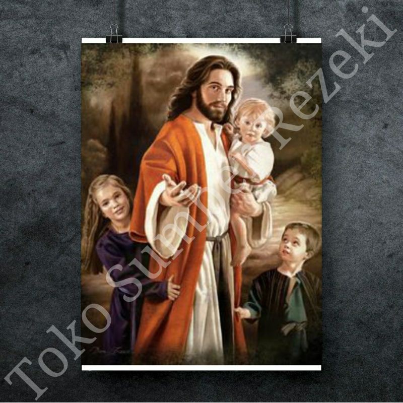 Poster Yesus Menawan Pesona Pajangan Hadiah Photo Berkat Lukisan Tuhan Domba Gembala Ilahi Sorga Luk