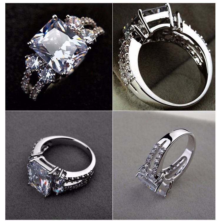 Cincin Berlian Persegi Fashion Wanita 925 Perak Sederhana