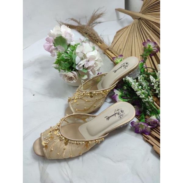 sepatu wedding reista gold 3cm kaca