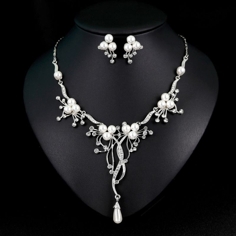 SIY  1 Set New Necklace Earrings Ear Stud Imitation Pearl Floral Bride Bridal Jewelry