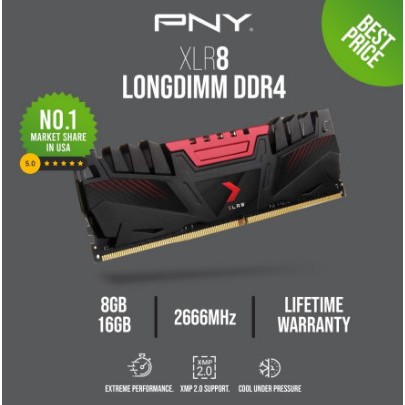 Memory / Ram Longdimm PNY 8GB DDR4 2666Mhz PC 21300 (XLR8)