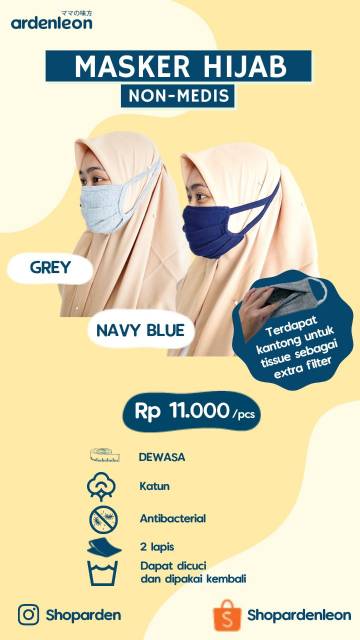 MASKER KATUN NON MEDIS ARDENLEON - ARDEN LEON MASKER ANAK HIJAB ANTIBACTERIAL