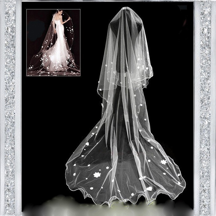 Veil / kerudung / slayer pengantin model panjang motif bunga