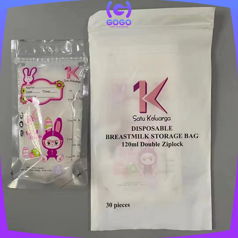 GOGO-C264 Kantong Asi 120ml Isi 30 dengan THERMAL SENSOR Plastik Asi Breastmilk Storage Bag BPA FREE