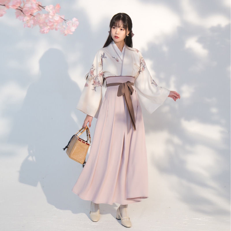 Hanfu female student ancient costume daily style business attire fresh and improved cross collar wai