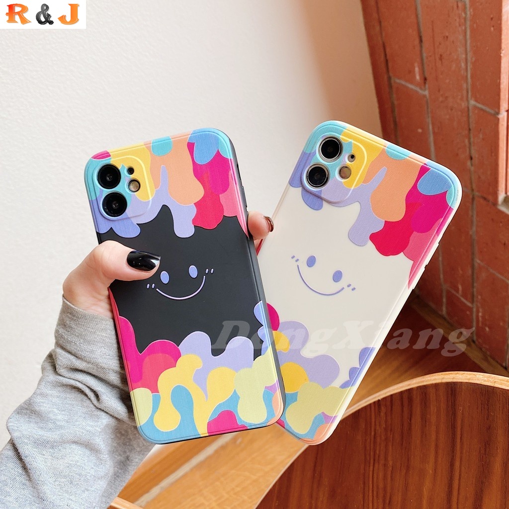 Casing Samsung Galaxy A03S A22 A12 A02s J7 Pro M02s A11 A51 A71 A20S A20 A30 A30s A50s J7 Prime Square Silicone Colorful Ice Cream Color Smiley Soft TPU Case R&amp;J