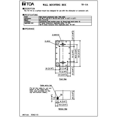 WALL MOUNTING BOX ATTENUATOR VOLUME CONTROL TOA YS-11A