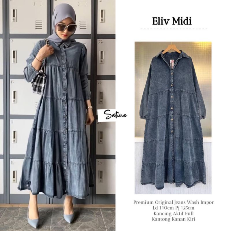 ELIV MIDI BY SATINE||PREMIUM ORIGINAL JEANS WASH IMPOR LD 110 PJ 125 KANCING AKTIF FULL