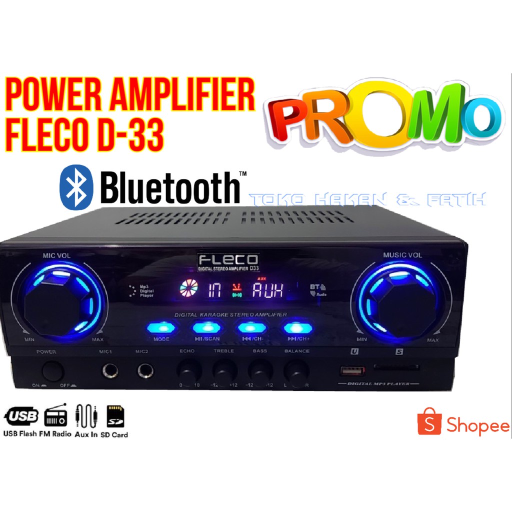 Power Amplifier Fleco D-33 Stereo Karaoke + Mp3 player + FM Radio / Amplifier Karaoke Bluetooth / Amplifier Wireless