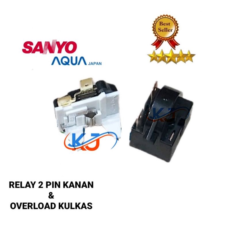 Relay 2 Pin Kanan + Ptc Overload Kulkas Sanyo Aqua 1 Pintu / 2 Pintu
