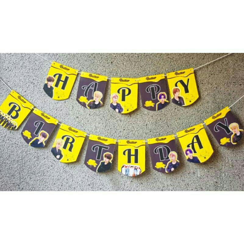 banner bunting garland flag dekorasi ulang tahun happy birthday karakter bts butter